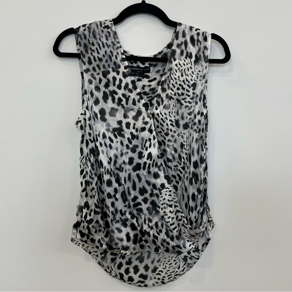 Generation Love Women’s Silk Animal Print Crossover Sleeveless Blouse